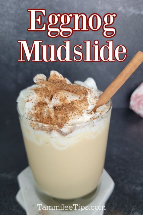 Christmas Eggnog Drinks, Kaluah Recipes, Mud Slide Drink Recipe, Holiday Dessert Drinks, Kahlua Hot Chocolate, Mudslide Recipe, Coconut Eggnog, Eggnog Cocktail, Eggnog Drinks