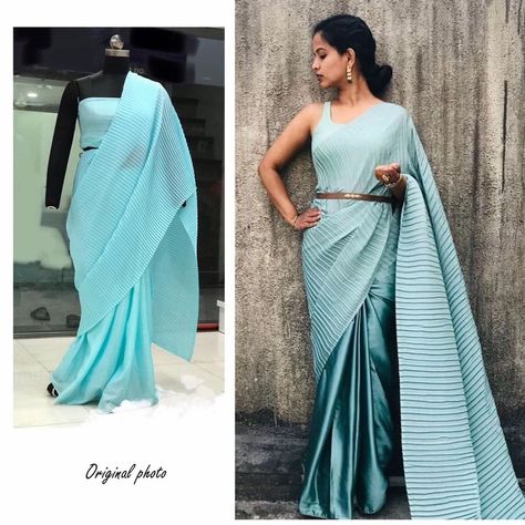 Belted Saree, Indian Drapes, Crushed Saree, Draping Dresses, Daily Wear Dress, Sarees Party Wear, Pretty Winter Outfits, Design Exploration, Pleated Saree