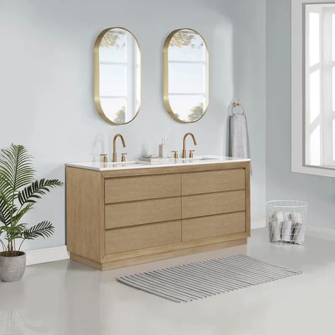 Highbury Furnishings 72" Double Bathroom Vanity with Vanity Top & Reviews | Wayfair 72 Inch Bathroom Vanity, Modern Bath Vanity, Rich Bathroom, Modern Bathroom Accessories, Quartz Vanity Tops, Ceramic Sinks, Stunning Bathrooms, Contemporary Vanity, Quartz Countertop