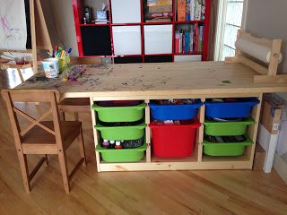 A Teacher at Heart: IKEA Hack: Creation Station Lego Tables, Toy Room Storage, Lego Table Ikea, Ikea Kura Hack, Bed With Drawers Underneath, Kura Hack, Desk Hacks, Kids Organization, Ikea Kura