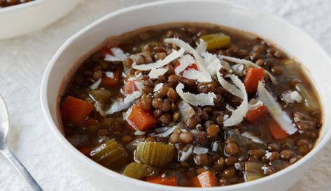 Lentil Vegetable Soup by Ina Garten Ina Garden, Lentil Vegetable Soup, French Green Lentils, Vegetable Soup Recipe, Diced Carrots, Green Lentils, Vegetable Soup Recipes, Lentil Recipes, Fresh Thyme