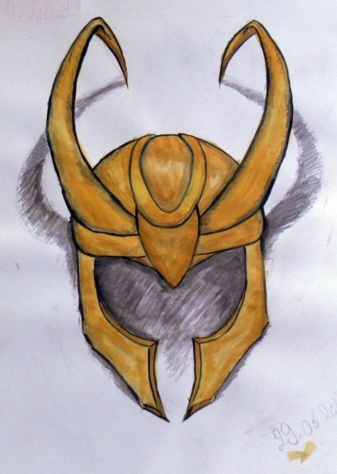 Loki's helmet Loki's Helmet, Loki Drawing, Loki Helmet, Helmet Drawing, Marvel Paintings, Marvel Art Drawings, Avengers Drawings, Loki Art, Avengers Art