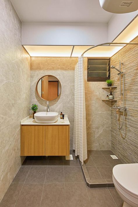 Check out this Contemporary-style HDB Bathroom and other similar styles on Qanvast. Small Room Bathroom Ideas, Two Room Bathroom, Decoration For Small Bathroom, Budget Friendly Bathroom Ideas, Small Bathroom Indian, Bathroom Interior Small Space, Hdb Bathroom Ideas, Best Bathroom Designs Small Spaces, Simple Bathroom Decor Ideas Small Spaces