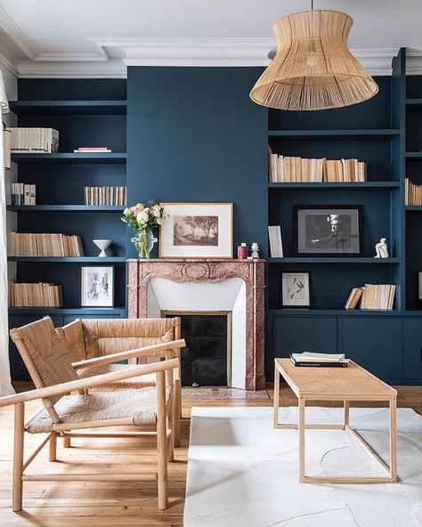 Dark Navy Living Room, Hague Blue Kitchen, Navy Living Room, Blue Bedroom Colors, Navy Living, Blue Kitchen Island, Navy Living Rooms, Hague Blue, Dining Room Blue