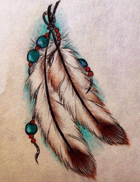 Love the beads and feathers! Tattoo Plume, Indian Feather Tattoos, Tattoo Feather, Tato Naga, Native American Tattoos, Native Tattoos, Feather Tattoo Design, American Tattoos, Indian Tattoo