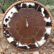 Clocks & Artwork | Signature Cowboy Western Decor Western Home Decor Diy Crafts, Western Office Ideas, Diy Western Decor, Western Crafts Diy, Tri Color Hair, Cowhide Projects, Western Decor Diy, Leather Artwork, Wooden Spool Projects