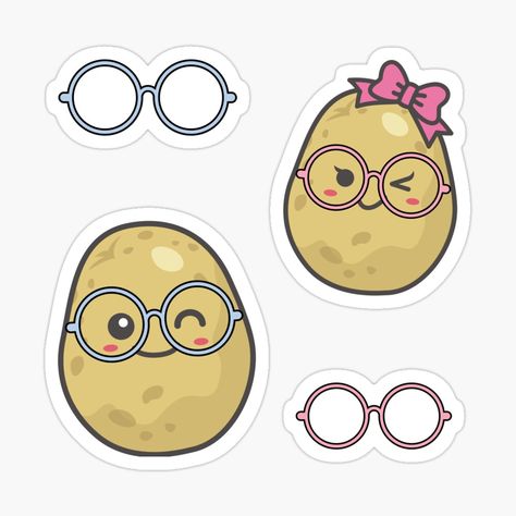 Potato Drawing Cute, Cute Potato Cartoon, Potatoes Cartoon, Potato Picture Cartoon, Potato Sticker, Glasses Sticker, Kawaii Potato, Motivational Stickers, Motivational Sticker