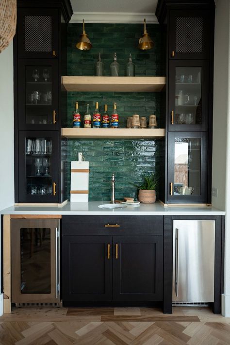 Black Kitchen Cabinets With Green Backsplash, Emerald Green Kitchen Tile Backsplash, Green Tile Bar Backsplash, Black Kitchen Cabinets Green Backsplash, Dark Cabinets Green Backsplash, Forest Green Backsplash, Dark Cabinets Light Backsplash, Emerald Green Tile Backsplash, Black Cabinets Green Backsplash