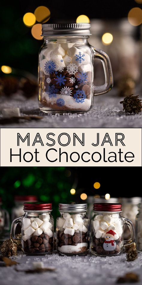 This easy mason jar hot chocolate recipe makes the best DIY hot cocoa Christmas gift. Completely customizable homemade hot chocolate mix that can be made in small, single serve mason jars or in a large jar for a bunch of people. Diy Hot Chocolate Jar, Diy Hot Cocoa Mix Recipes Mason Jars, Diy Hot Cocoa Mix Gift, Mason Jar Beverages, Diy Cocoa Mix Gift, Hot Cocoa Mix Gift Ideas In A Jar, Hot Coco In A Jar Recipe, Hot Cocoa Jar Gift Recipe, Hot Chocolate In A Jar Gift