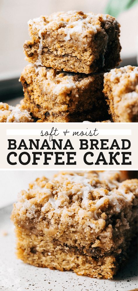 Banana Crumble Coffee Cake, Banana Bread Crumb Cake, Banana Baking Recipes, Banana Bread Coffee Cake, Cake With Caramel Sauce, Banana Crumb Cake, Banana Coffee Cake, Banana Coffee Cakes, Cinnamon Crumble