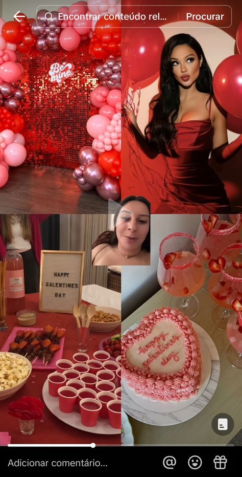 Red And Pink Theme Birthday Party, 21 Birthday Ideas Party, Red Birthday Theme Woman, Cherry Party Aesthetic, Pink Red Birthday Party, Red Party Ideas Decorations, Red Pink Birthday Theme, 23 Birthday Party Themes, Red 22 Birthday Ideas