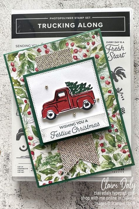 Create Christmas Cards, Stamped Christmas Cards, Homemade Christmas Cards, Stampin Up Christmas Cards, 2023 Christmas, Stampin Up Christmas, Christmas Truck, Diy Christmas Cards, Christmas Cards To Make