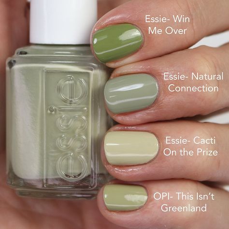 Essie Green Nail Polish Shades, Essie Natural Connection, Beach Nail Polish Colors, Essie Green Nail Polish, Nail Polish Natural, Olive Nails, Pretty Nail Polish, Green Nail Polish, Green Nail