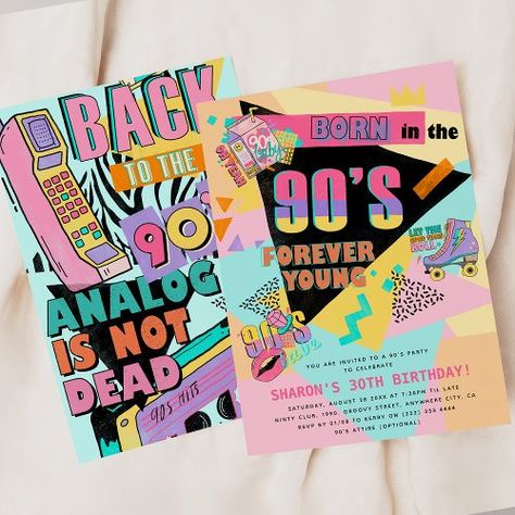 $1.9 | Funky Retro 90's Birthday Party - fancy dress, retro, 1990's, born in the 90's, adult birthday party, modern colorful fun trendy cool, 90's birthday party, abstract, pop art, nineties 90s Party Invitation, 90s Birthday Party, 1989 Birthday, Colorful Birthday Party Invitations, Random Theme, 30th Birthday Themes, Birthday Party Decorations For Adults, 90s Theme Party, Abstract Pop Art