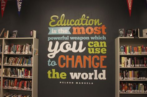 School Library Wall Murals, High School Library Design, School Murals Highschool, School Murals Hallways, High School Murals, School Office Decorating Ideas, School Wall Design, High School Mural, School Foyer