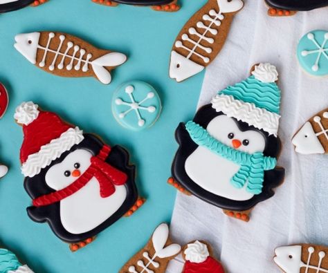 Simple Penguin Cookies with Cute Little Fish Cookies | The Bearfoot Baker Biscuits Halloween, Decorated Christmas Cookies, Penguin Cookies, Cookies Cupcake, Jul Mad, Halloween Cookies Decorated, Yummy Sugar Cookies, Winter Cookie, Sugar Cookie Designs