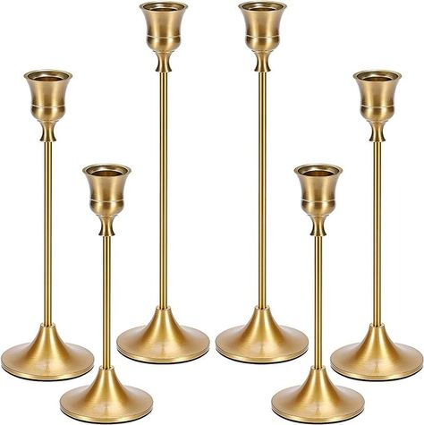 Amazon.com: Dianjingjumei Candle Holder Gold Candlestick Holder - Taper Candle Holders Brass Candlestick Holders Set of 6 Fireplace Decor Candelabra Table Décor Pillar Candle Holder for Wedding : Home & Kitchen Gold Taper Candle Holders, Gold Taper Candles, Gold Candlestick Holders, Led Taper Candles, Fall Mantle Decor, Vintage Candlestick Holders, Gold Candle Sticks, Gold Candle Holders, Elegant Candles