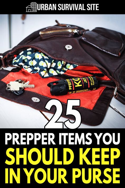 Having some supplies in your purse can help you survive when disaster strikes. Here's a list of survival items that are small enough to carry in your purse. Prepper Items, Emergency Planning, Emergency Prepardness, Survival Items, Emergency Preparedness Kit, Emergency Preparation, Survival Life Hacks, Survival Shelter, Urban Survival