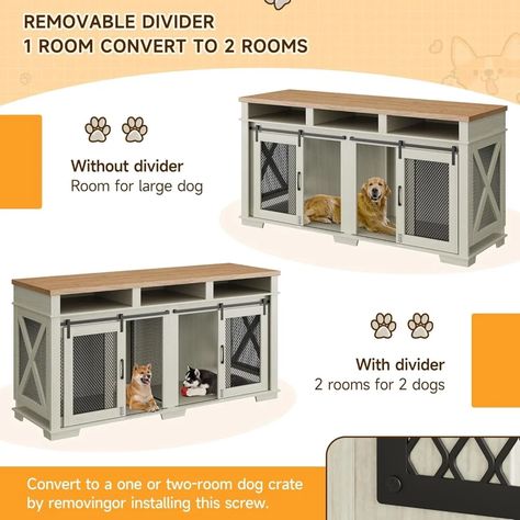 71" Dog Crate Furniture, Extra Large Wooden Double Dog Crate with 3 Storages and Removable Divider, Xxl Dog Crate, Large Dog Crate Furniture, Wood Dog Kennel, Extra Large Dog Crate, Style Tv Stand, Double Dog Crate, Dog Crate Table, Furniture Style Dog Crate, Table For 2