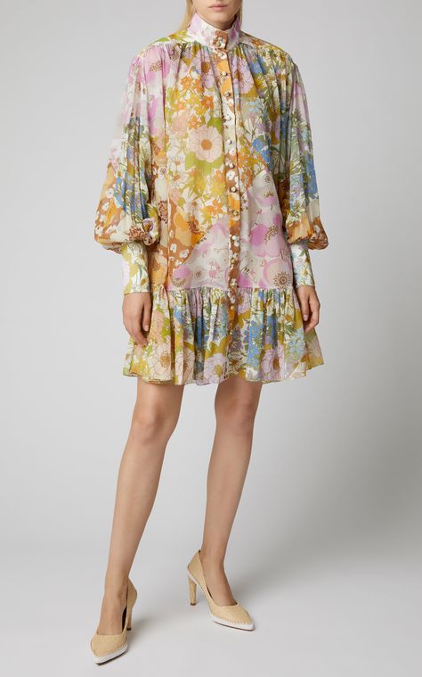 Floral Print Dress Outfit, Printed Dress Outfit, Chiffon Mini Dress, Linen Mini Dress, Fesyen Wanita, Printed Mini Dress, Silk Chiffon, A Dress, Floral Print Dress