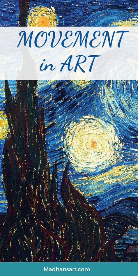 Movement is one of the principles of art that refers to the way the eye moves through a piece. By understanding and using movement correctly, you can control the viewer's experience and create artwork that is more dynamic and interesting. There are many different ways to create movement in your work, so read on to learn more about this important principle of art. Abstract Movement Art, Movement Art Projects, Movement Principle Of Design, Movement Art Drawing, Principles Of Design Movement, Principle Of Art, Motion Painting, Movement In Art, Visual Art Lessons