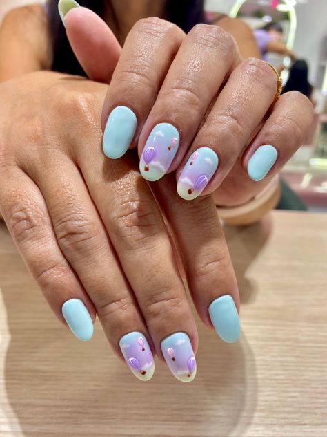 Hot Air Balloon Nail Art, Hot Air Balloon Nails, Balloons Nails, Balloon Nail Art, Balloon Nails, Animation Nails, Nails Colour, Bright Nail Art, Nail Infection