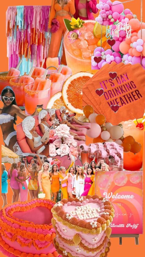 Pink and Orange Hens Party Theme 🧡🩷 Summer Sunset Party, Orange Party Theme, Tequila Sunset, Orange Birthday Parties, Hens Party Themes, Sunset Party, Orange Birthday, Pink Bachelorette, Bachelorette Party Weekend