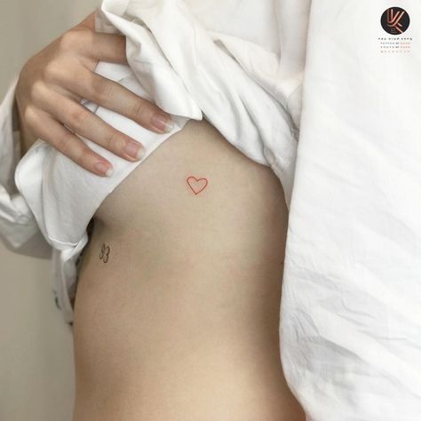 Tiny Heart Hip Tattoo, Tiny Stomach Tattoos, Tattoos Near Breast, Small Breast Tattoo, Tattoo Near Breast, Heart Sternum Tattoo, Side Breast Tattoo, Heart Tattoo On Chest, Tattoo Placement Hip