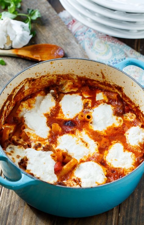 Lodge Cast Iron Casserole Recipes, One Pot Ziti, Dutch Oven Pasta, Ziti With Sausage, Dutch Oven Recipes Cast Iron, Le Creuset Recipes, Le Creuset Dutch Oven, Ground Italian Sausage, Dutch Oven Cooking