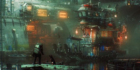 Party Tug, Ian Hubert on ArtStation at https://www.artstation.com/artwork/8eel2R Ian Hubert, 3d Architecture, Splash Screen, Arte Cyberpunk, Custom Theme, Modern City, Blender 3d, Environmental Art, Zbrush