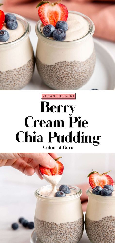 This berry cream pie chia pudding is quite easy to make and full of creamy vanilla flavor! This is a simple and quick no-bake recipe that is naturally vegan, gluten-free, and paleo-friendly. It's a gut-healthy dessert everyone can enjoy. #chia #pudding #berry #creampie Berry Cream Pie, Recipes For Gut Health, Vanilla Chia Pudding, Chia Recipes, Vegan Candy, Chia Recipe, Gut Health Recipes, Chia Pudding Recipes, Vanilla Flavor