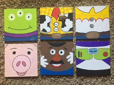 Toy Story Painting Ideas, Story Painting Ideas, Toy Story Canvas Painting, Disney Character Paintings On Canvas, Character Paintings On Canvas, Toy Story Painting, Story Painting, Disney Canvas Paintings, Diy Canvas Art Easy