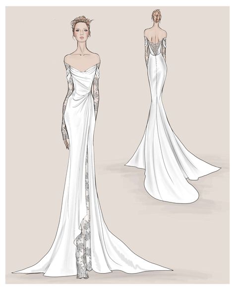 Fashion Sketches Wedding Dresses, Wedding Dress Sketches Design, Custom Wedding Dress Sketch, Wedding Dress Sketch, Enaura Bridal, Wedding Dress Illustrations, Dress Sketch, Wedding Dress Sketches, Dress Illustration