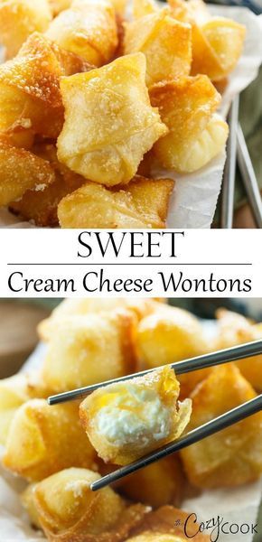 Sweet Cream Cheese Wontons, Wonton Recipe, Cream Cheese Wontons, Cheese Wontons, Won Ton, Homemade Chinese Food, Wonton Recipes, Mapo Tofu, Easy Chinese Recipes