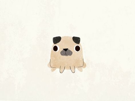 Pug Doodle Easy, Pug Cute Drawing, Simple Pug Drawing, Cute Pug Illustration, Cute Pug Art, Pug Illustration Cute, Puggle Drawing, Pug Cartoon Drawing, Black Pug Drawing