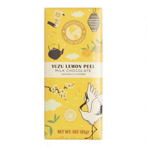 Chocolate Of The World Yuzu Lemon Chocolate Bar Set Of 2 - v1 Ceremonial Tea, Japanese Chocolate, Japanese Icon, Lemon Chocolate, Soft Candy, Chocolate World, Chocolate Packaging, Lemon Peel, Bar Set