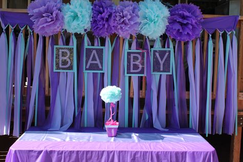 Purple Turquoise Baby Girl Shower Teal Baby Shower, Bridal Shower Decorations Purple, Girl Shower Themes, Purple Bridal Shower, Baby Shower Purple, Mermaid Baby Showers, Owl Baby Shower, Purple And Teal