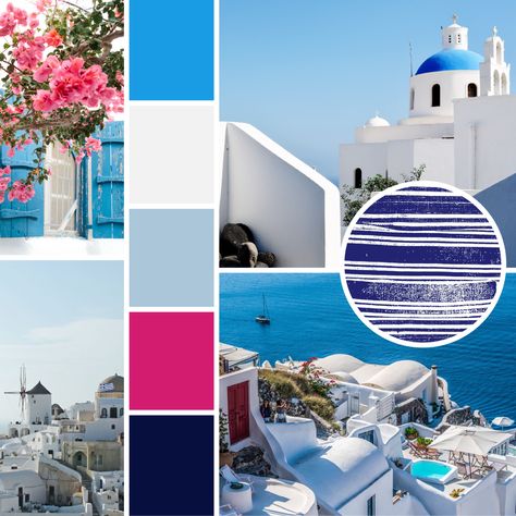 Santorini Greece Color Palette, Santorini Mood Board, Santorini Color Palette, Greece Mood Board, Santorini Garden, Santorini Decor, Greece Theme, Garden Moodboard, Website Design Inspiration Layout