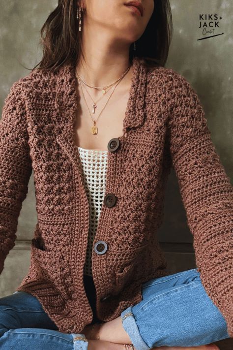 Buttoned Crochet Grandpa Coat Cardigan with Pockets Free Pattern - Kiks and Jack Crochet Crochet Jacket With Pockets, Collared Crochet Cardigan, Aran Wool Crochet Patterns Free, Crochet A Cardigan, Beginner Crochet Sweater, Crochet Baby Cardigan Pattern, Free Crochet Jacket Patterns, Crochet Trivet, Vest Haken