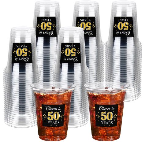 PRICES MAY VARY. Abundant Amount: you will get 60 pieces of 50th birthday cups, enough quantity for your daily use or host an unforgettable birthday party to entertain your family, relatives and friend Classic 50th Birthday Design: these 12 oz birthday cups are printed with [Cheers to 50 Years]; The black base with gold lettering is classy and stylish, and will stand out on your party table Reliable and Safe: these cups for birthday party are made of quality plastic PET material, safe and reliab