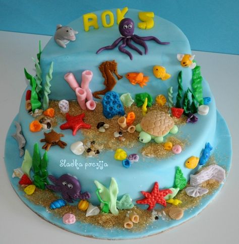 Undersea Cake, Underwater Birthday Cake, Underwater Cake, Finding Nemo Birthday Cake, Underwater Birthday, Finding Nemo Birthday, Nemo Birthday, 2nd Birthday Boys, Turtle Cake