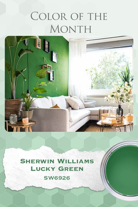 Feeling lucky? Add some color to your home with Sherwin William's Lucky Green paint color! A vibrant and warming paint color that can be used in many places throughout the home! #SherwinWilliams #LuckyGreen #greenpaintcolor #paintcolor #paintcolorideas Kelly Green Paint Color, Bright Green Paint Colors, Bright Green Paint, Tupelo Tree, Tiny Luxury, Color Of The Month, Garden Garage, Piano Room, Favorite Paint Colors