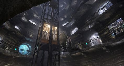 ArtStation - Unproduced Movie Prison Wing (2014), Phil Saunders Sci Fi Prison, Underground Prison, Prison Drawings, Prison Art, Dark City, Dnd Art, Super Villains, Environment Concept Art, Environmental Art