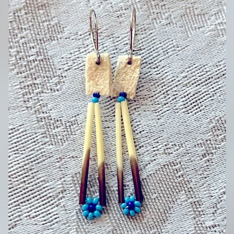 Delicate Handmade Porcupine Quill Earrings With Beading And Leather. Measurements Are Approximate And In Inches: Length: 2 (Including Ear Wire). Note: All Items, Unless Nwt, Are Cleaned Prior To Listing. Sold From A Pet Friendly, Non-Smoking Home That May Use Scented Detergent/Laundry Products. Seller Makes Every Attempt To Repurpose Packaging And Shipping Supplies. Native American Bone Earrings, Leather Beaded Earrings, Porcupine Earrings, Porcupine Quill Jewelry, Quill Jewelry, Porcupine Quill Earrings, Native Beaded Earrings, Quill Earrings, Native American Jewellery