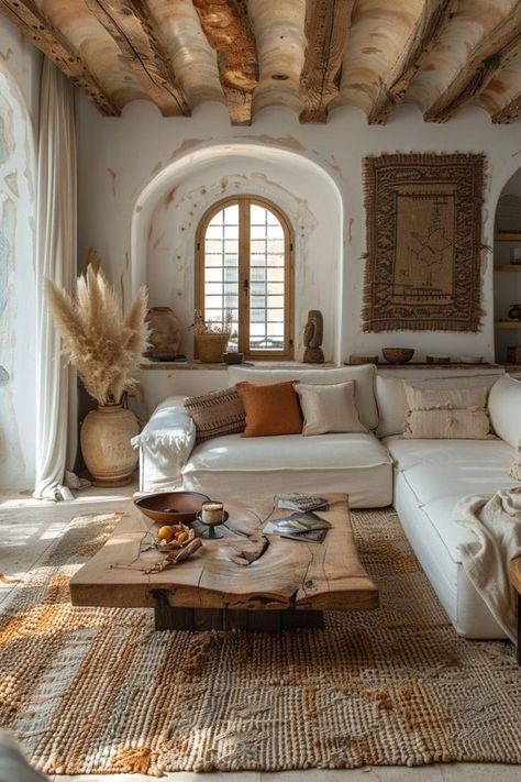 Modern Moroccan Decor Living Room, Hacienda Living Room, Boho Western Living Room, Boho Living Rooms, Spanish Style Home Interior, Modern Hacienda, Mediterranean Living Room, Boho Style Interior, Boho Living Room Ideas