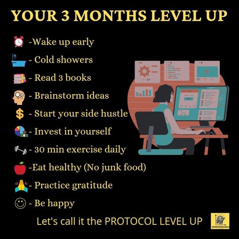 Your 3 months level up, entrepreneurship, consistency is the key, work hard until you reach your dream🌀 6 Months Level Up Plan, 3 Months Of Consistency, Level Up Tips, 6 Months Of Focus And Hard Work, Consistency Is The Key, Computer Works, Simple Makeup Tips, Bff Drawings, Leveling Up