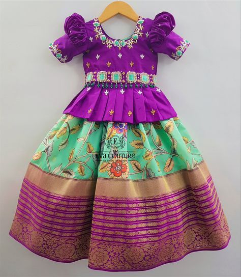 Kids collection from eva coutute Patty Pavadai Designs, Patu Langa Designs For Kids, Kids Pattu Langa Blouse Designs Maggam Work, Pattu Pavadai Designs, Langa Blouse, Baby Fancy Dress, Pattu Pavadai, Kids Blouse Designs, Baby Frock Pattern