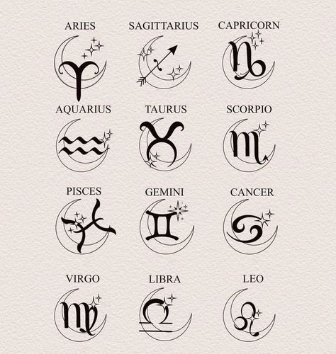 Zodiac Symbols Tattoos, Aquarius Star Sign Tattoo, Zodiac Star Signs Tattoos, Cancerian Star Sign Tattoo, Dainty Scorpio Tattoo, Star Signs Tattoos, Capricorn Star Tattoo, Capricorn Zodiac Sign Tattoo, 12 Zodiac Signs Art