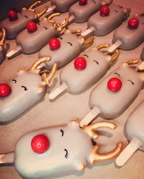 Jacky Bourke on Instagram: “Rudolph the red nose reindeer... red velvet cake pops #rudolphtherednosereindeer #christmascakepops #redvelvetcake #creamcheesefrosting” Red Velvet Cakesicles, Reindeer Cakesicles, Reindeer Cake Pops, Christmas Cakesicles Design, Christmas Cake Push Pops, Raindeer Cake, Cale Pops Christmas, Reindeer Cake, Red Velvet Cake Pops