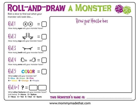 Make Your Own Monster Game for Kids Roll A Monster Game, Halloween Paint By Number Printable, Roll A Monster Free Printable, Monster Dice Game, Monster Games For Kids, Roll A Monster, Build Your Own Monster, Dice Drawing, Build A Monster